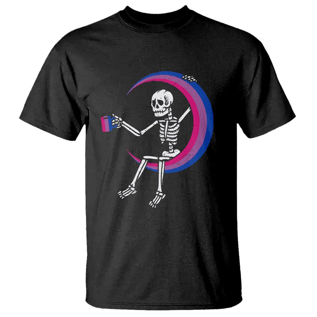 Bisexual Pride T Shirt Skeleton Drinking Coffee LGBTQ Bi Flag TS09 Black Printyourwear