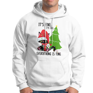 Black Cat Christmas Hoodie It's Fine I'm Fine Everything Is Fine TS02 White Printyourwear