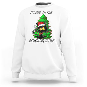 Black Cat Christmas Sweatshirt It's Fine I'm Fine Everthing Is Fine Funny Xmas TS02 White Printyourwear