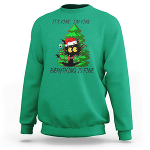 Black Cat Christmas Sweatshirt It's Fine I'm Fine Everthing Is Fine Funny Xmas TS02 Irish Green Printyourwear