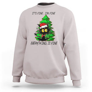 Black Cat Christmas Sweatshirt It's Fine I'm Fine Everthing Is Fine Funny Xmas TS02 Ice Gray Printyourwear