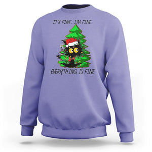 Black Cat Christmas Sweatshirt It's Fine I'm Fine Everthing Is Fine Funny Xmas TS02 Violet Printyourwear