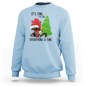 Black Cat Christmas Sweatshirt It's Fine I'm Fine Everything Is Fine TS02 Light Blue Printyourwear