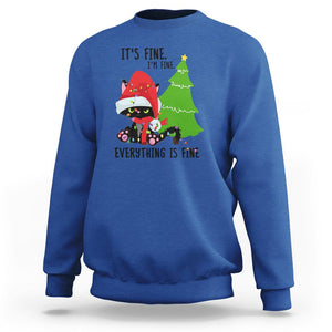 Black Cat Christmas Sweatshirt It's Fine I'm Fine Everything Is Fine TS02 Royal Blue Printyourwear