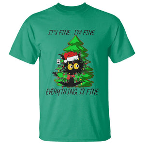 Black Cat Christmas T Shirt It's Fine I'm Fine Everthing Is Fine Funny Xmas TS02 Irish Green Printyourwear