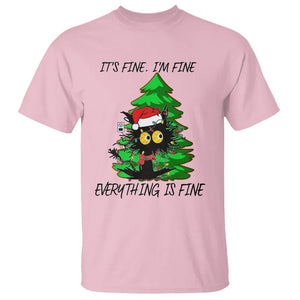 Black Cat Christmas T Shirt It's Fine I'm Fine Everthing Is Fine Funny Xmas TS02 Light Pink Printyourwear