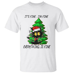 Black Cat Christmas T Shirt It's Fine I'm Fine Everthing Is Fine Funny Xmas TS02 White Printyourwear