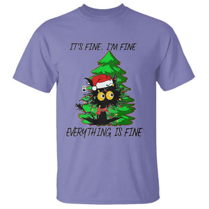 Black Cat Christmas T Shirt It's Fine I'm Fine Everthing Is Fine Funny Xmas TS02 Violet Printyourwear