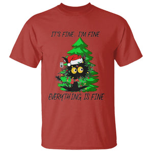 Black Cat Christmas T Shirt It's Fine I'm Fine Everthing Is Fine Funny Xmas TS02 Red Printyourwear