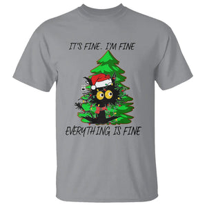 Black Cat Christmas T Shirt It's Fine I'm Fine Everthing Is Fine Funny Xmas TS02 Sport Gray Printyourwear