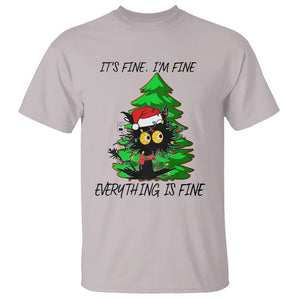 Black Cat Christmas T Shirt It's Fine I'm Fine Everthing Is Fine Funny Xmas TS02 Ice Gray Printyourwear