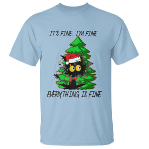 Black Cat Christmas T Shirt It's Fine I'm Fine Everthing Is Fine Funny Xmas TS02 Light Blue Printyourwear