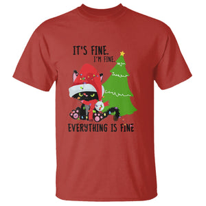 Black Cat Christmas T Shirt It's Fine I'm Fine Everything Is Fine TS02 Red Printyourwear