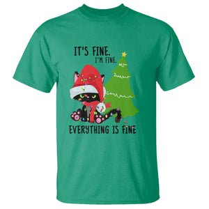 Black Cat Christmas T Shirt It's Fine I'm Fine Everything Is Fine TS02 Irish Green Printyourwear