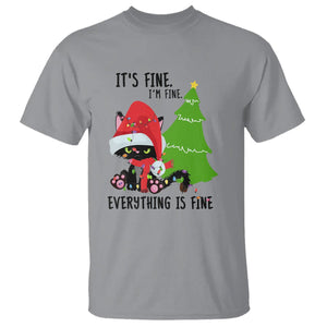 Black Cat Christmas T Shirt It's Fine I'm Fine Everything Is Fine TS02 Sport Gray Printyourwear