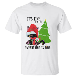 Black Cat Christmas T Shirt It's Fine I'm Fine Everything Is Fine TS02 White Printyourwear