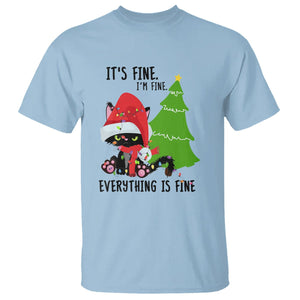 Black Cat Christmas T Shirt It's Fine I'm Fine Everything Is Fine TS02 Light Blue Printyourwear