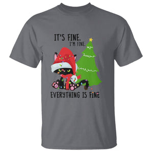 Black Cat Christmas T Shirt It's Fine I'm Fine Everything Is Fine TS02 Charcoal Printyourwear