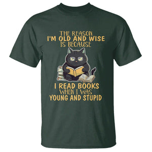 Black Cat Reading T Shirt I'm Old And Wise Because I Read Books When I Was Young And Stupid TS02 Dark Forest Green Printyourwear