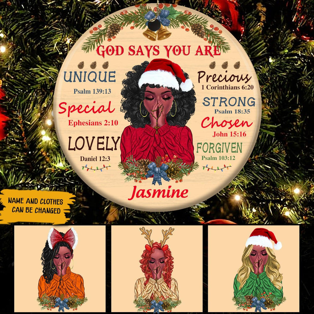 Personalized JP Christmas Ornaments Black Girl God Says You Are Gift CTM Ornament Custom - Printyourwear