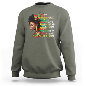 Black History Month Sweatshirt African Women She Whispered Back I Am The Storm TS09 Military Green Printyourwear