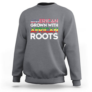 Black History Month Sweatshirt American Grown With African Roots American Flag TS02 Charcoal Printyourwear