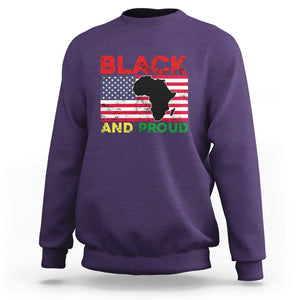 Black History Month Sweatshirt Black And Proud African American Pride US Flag Africa Map TS02 Purple Printyourwear