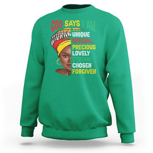 Black History Month Sweatshirt God Says I Am Bible Melanin Girl Pride TS02 Irish Green Printyourwear