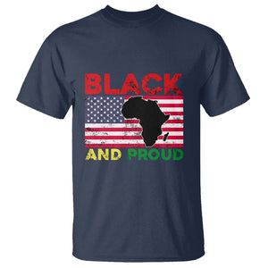 Black History Month T Shirt Black And Proud African American Pride US Flag Africa Map TS02 Navy Printyourwear