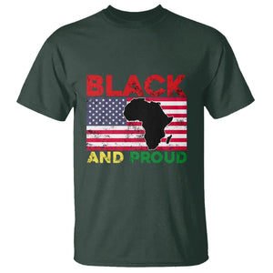 Black History Month T Shirt Black And Proud African American Pride US Flag Africa Map TS02 Dark Forest Green Printyourwear