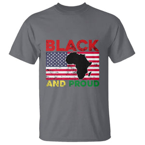 Black History Month T Shirt Black And Proud African American Pride US Flag Africa Map TS02 Charcoal Printyourwear