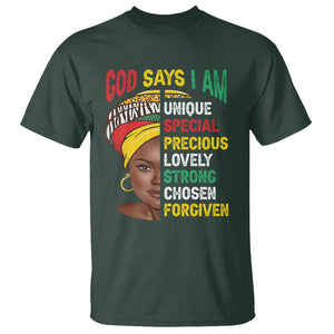 Black History Month T Shirt God Says I Am Bible Melanin Girl Pride TS02 Dark Forest Green Printyourwear