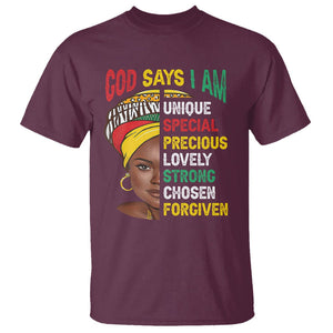 Black History Month T Shirt God Says I Am Bible Melanin Girl Pride TS02 Maroon Printyourwear