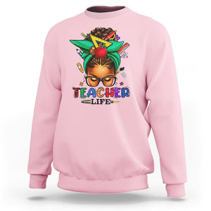 Black Teacher Life Messy Bun African American Educate Sweatshirt TS09 Light Pink Printyourwear