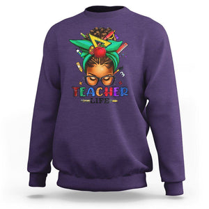 Black Teacher Life Messy Bun African American Educate Sweatshirt TS09 Purple Printyourwear