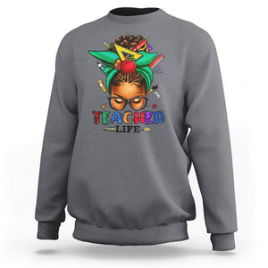 Black Teacher Life Messy Bun African American Educate Sweatshirt TS09 Charcoal Printyourwear