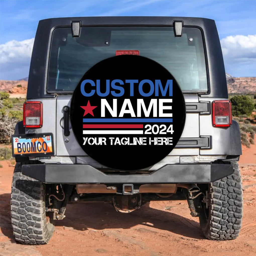 Personalized 2024 Election Spare Tire Cover Custom Name US President America Black CTM02 No hole Custom - Printyourwear