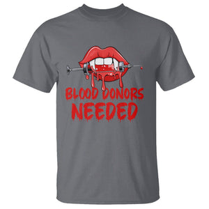 Blood Donors Needed Funny Vampire Lip T Shirt TS09 Charcoal Printyourwear