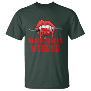 Blood Donors Needed Funny Vampire Lip T Shirt TS09 Dark Forest Green Printyourwear