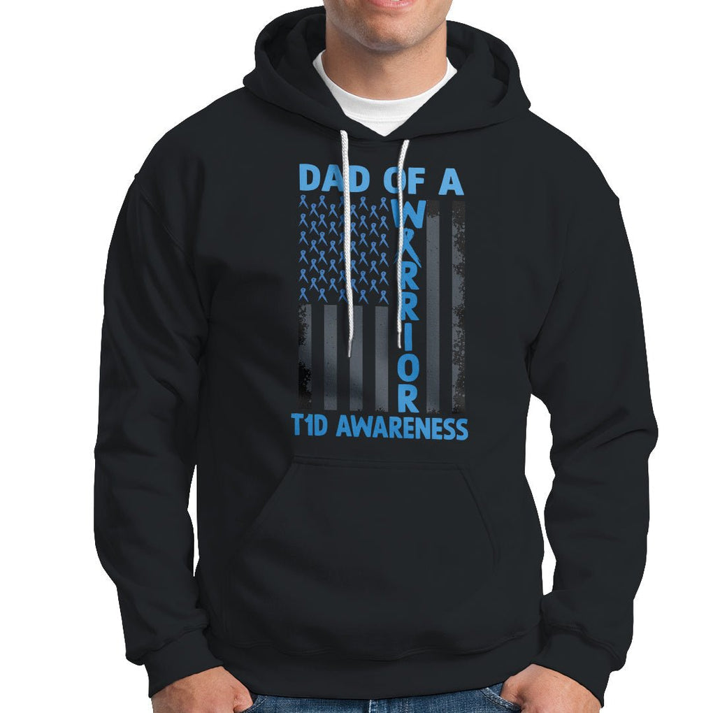 Blue American Flag Dad Of A Warrior T1D Awareness Hoodie TS02 Black Printyourwear