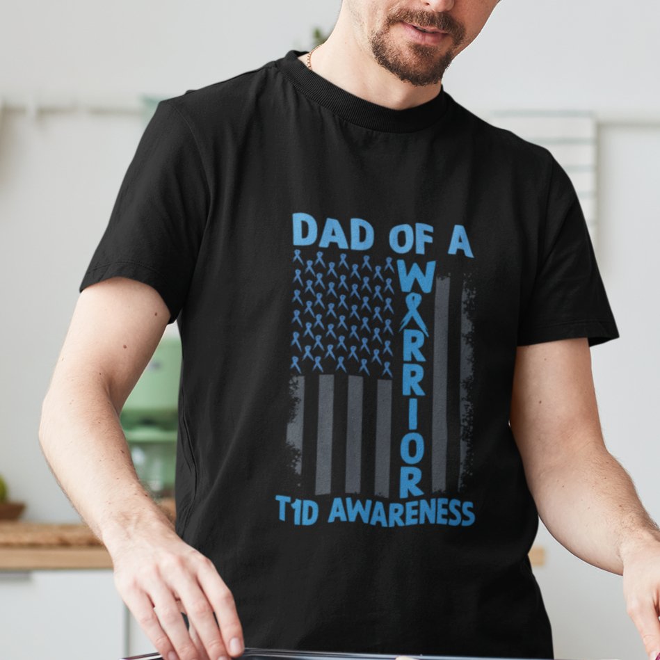 Blue American Flag Dad Of A Warrior T1D Awareness T Shirt TS02 Printyourwear