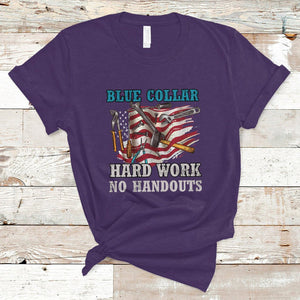 Blue Collar Hard Work No Handouts American Flag Labor Day T Shirt TS02 Purple Printyourwear