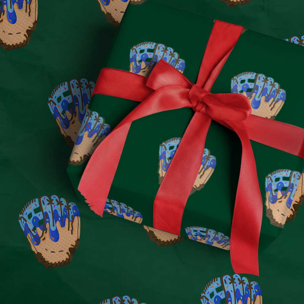 Blue Ice Cream Cone Baseball Glove Drip Wrapping Paper Roll TS02 Green Print Your Wear