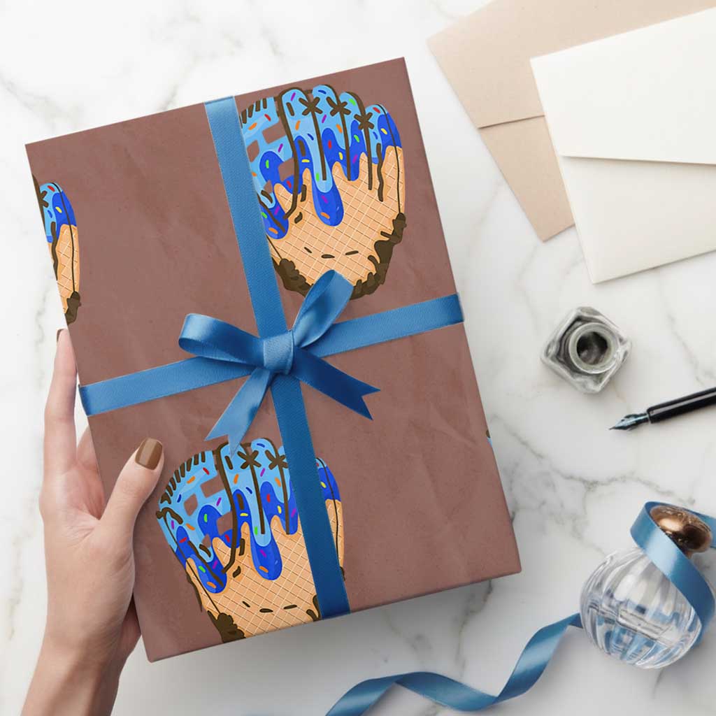 Blue Ice Cream Cone Baseball Glove Drip Wrapping Paper Roll TS02 Mocha Print Your Wear