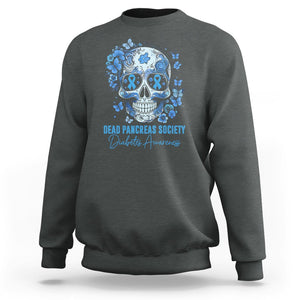 Blue Sugar Skull Dead Pancreas Society Diabetes Awareness Sweatshirt TS02 Dark Heather Printyourwear