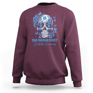 Blue Sugar Skull Dead Pancreas Society Diabetes Awareness Sweatshirt TS02 Maroon Printyourwear