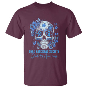 Blue Sugar Skull Dead Pancreas Society Diabetes Awareness T Shirt TS02 Maroon Printyourwear