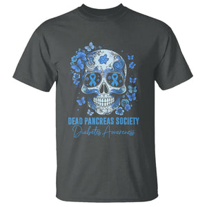 Blue Sugar Skull Dead Pancreas Society Diabetes Awareness T Shirt TS02 Dark Heather Printyourwear