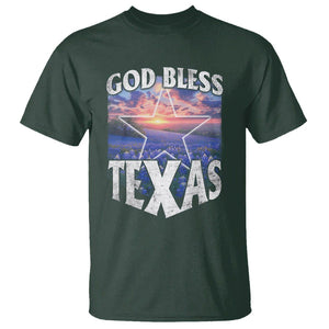 Bluebonnet Field God Bless Texas T Shirt TS09 Dark Forest Green Print Your Wear