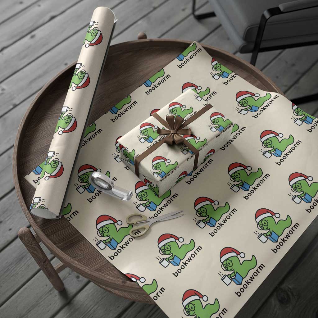Bookworm Christmas Wrapping Paper Roll Reading Book Lover TS14 Beige Print Your Wear